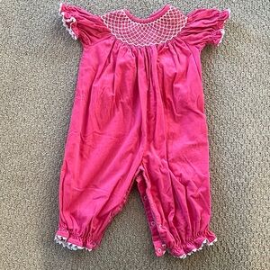 Long Pink corduroy smocked bubble